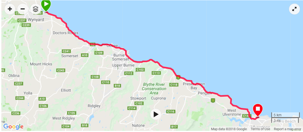 Map Wynyard to Ulverstone