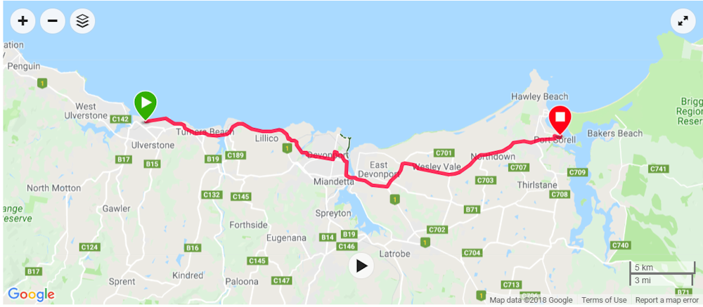 Map Ulverstone to Port Sorell