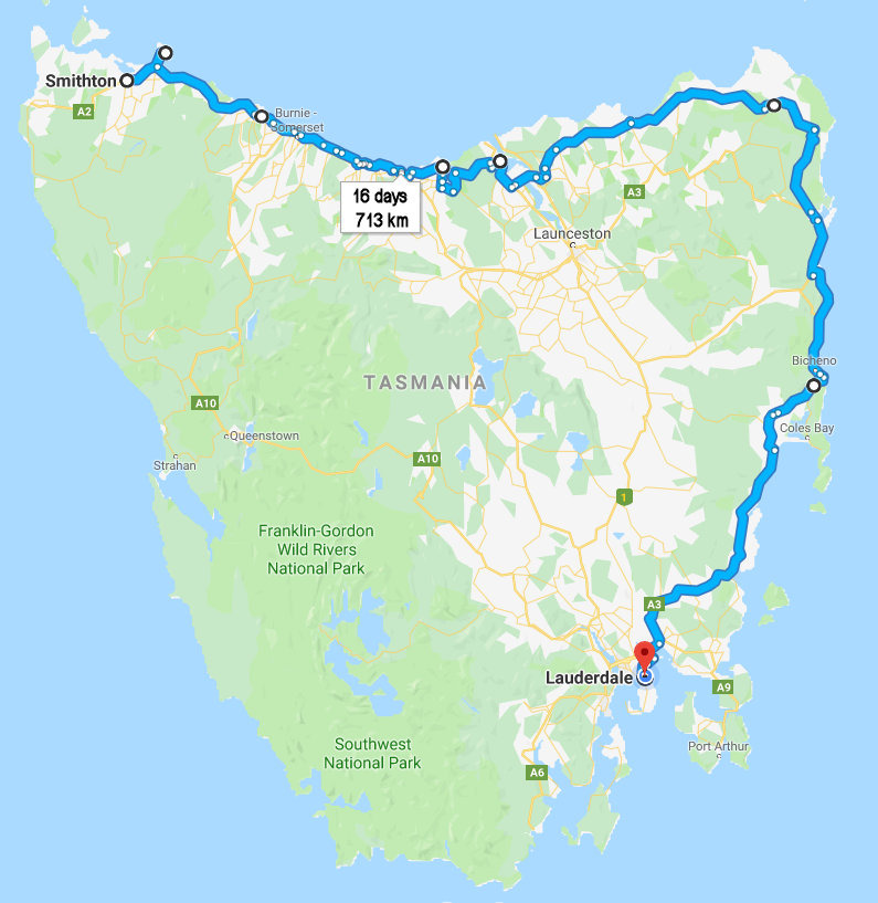 Ride from Smithton to Lauderdale, Tasmania